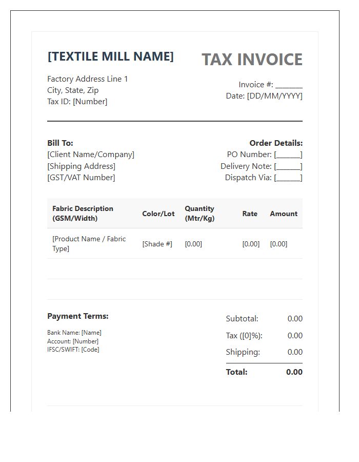 Textile Manufacturing Tax Invoice Template