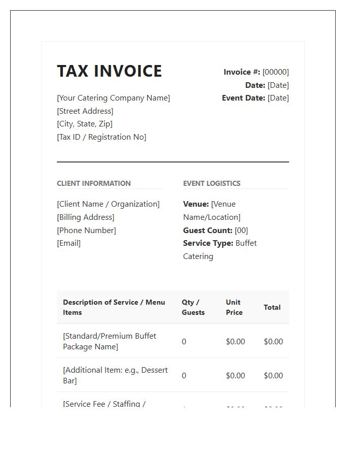 Buffet Catering Service Tax Invoice Template