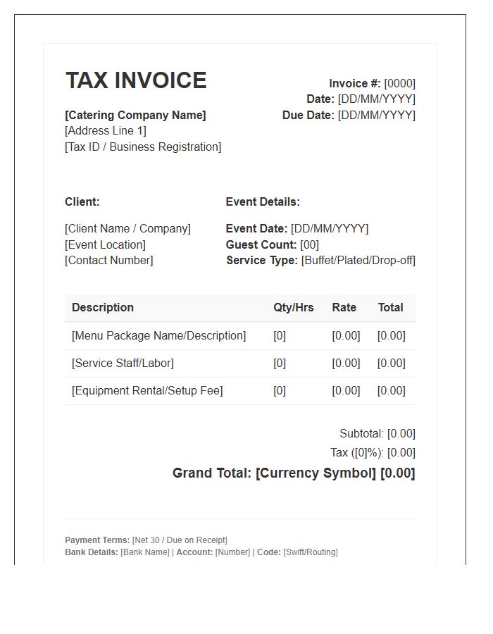 Catering Business Service Tax Invoice Template