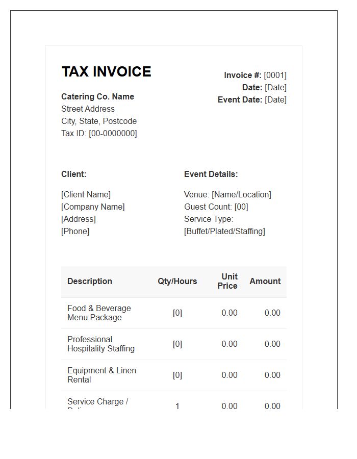 Catering Hospitality Service Tax Invoice Template