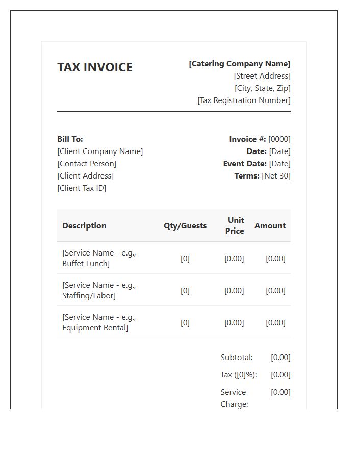 Corporate Catering Service Tax Invoice Template