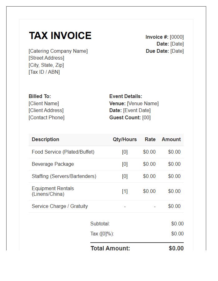 Full Service Catering Tax Invoice Template