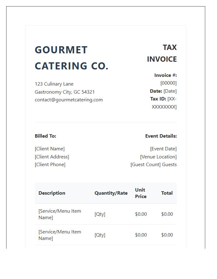 Gourmet Catering Service Tax Invoice Template