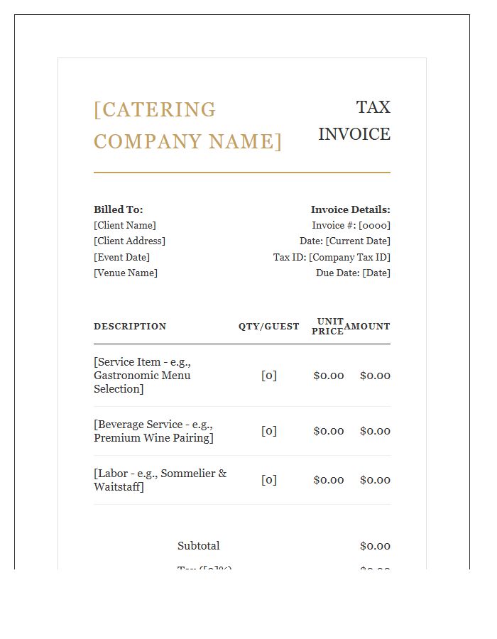 Luxury Event Catering Tax Invoice Template