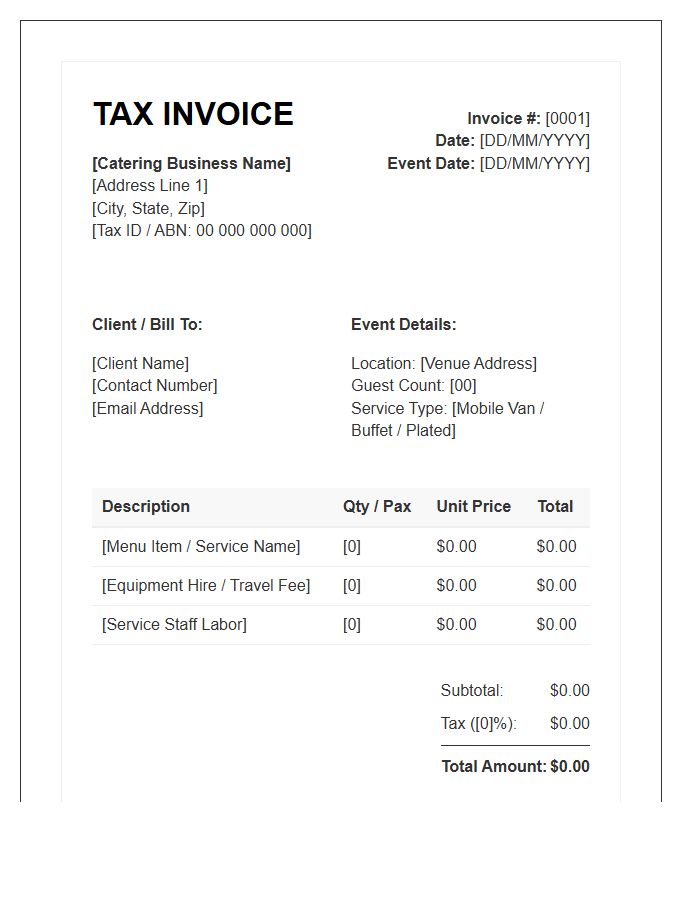 Mobile Catering Service Tax Invoice Template