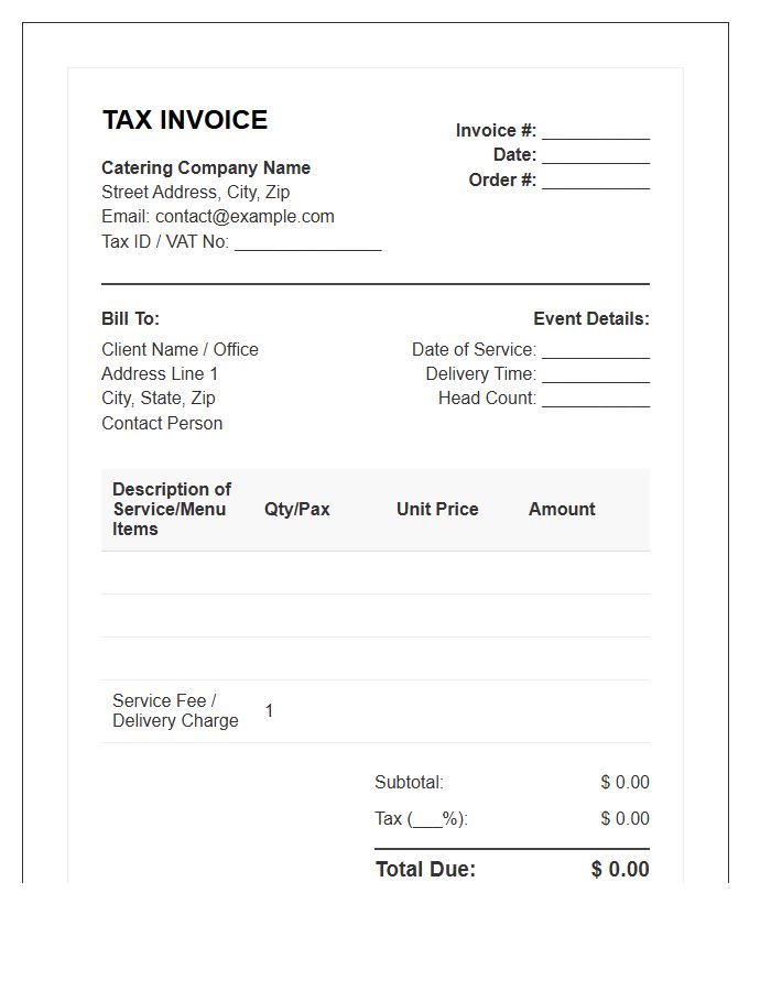 Office Catering Service Tax Invoice Template