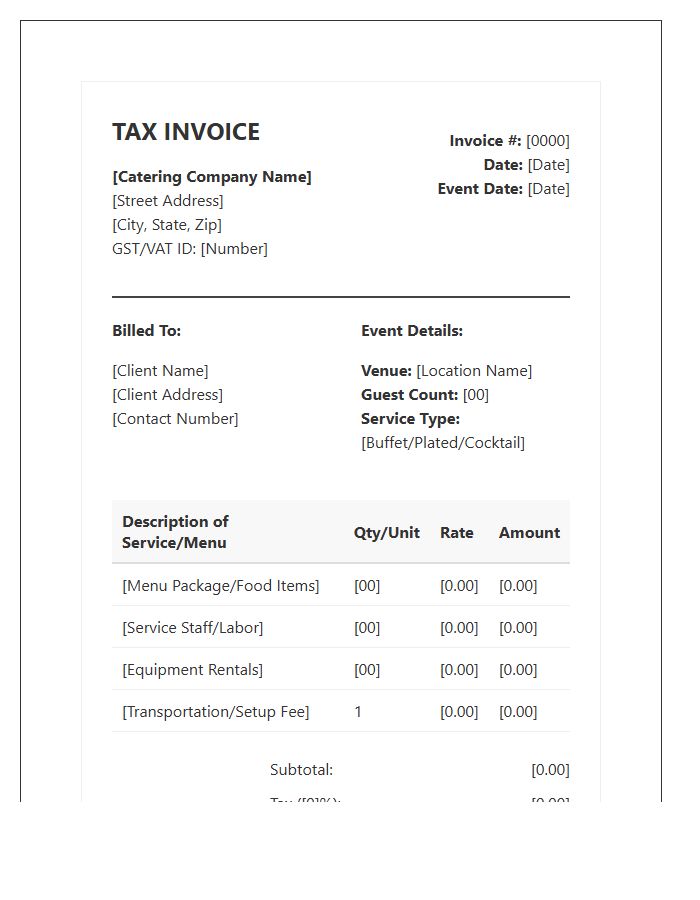 Outdoor Catering Service Tax Invoice Template