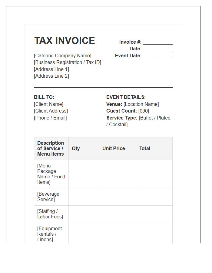 Party Catering Service Tax Invoice Template