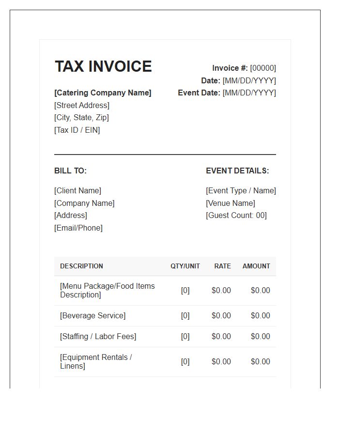 Professional Catering Service Tax Invoice Template