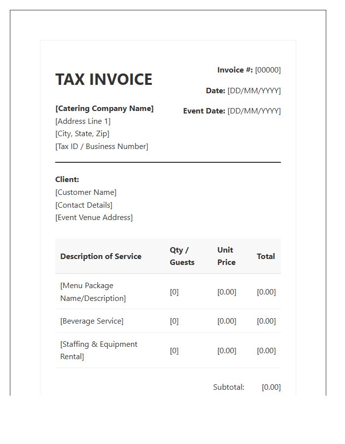 Standard Catering Service Tax Invoice Template