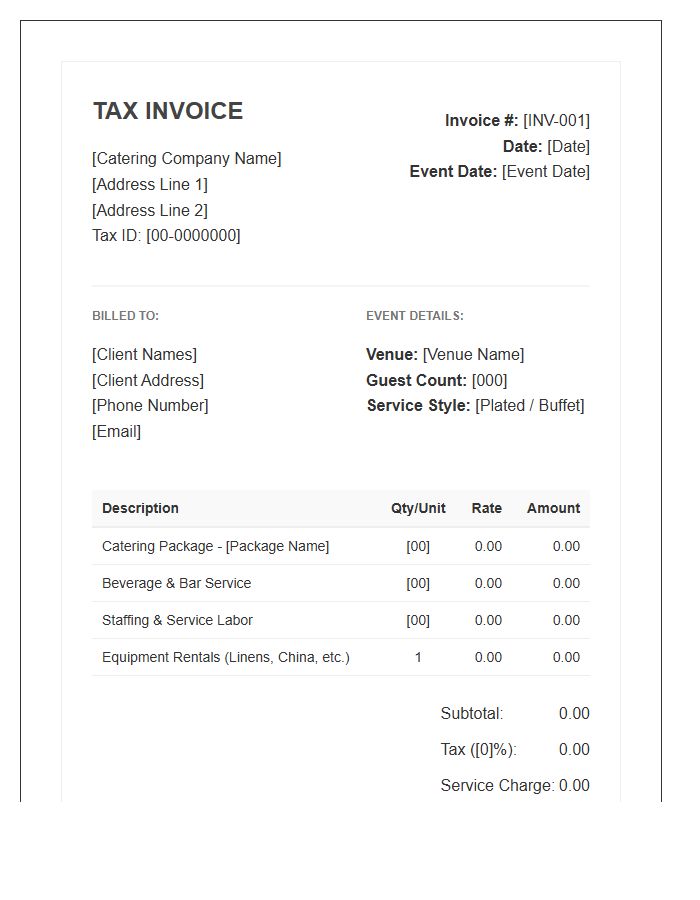 Wedding Catering Service Tax Invoice Template