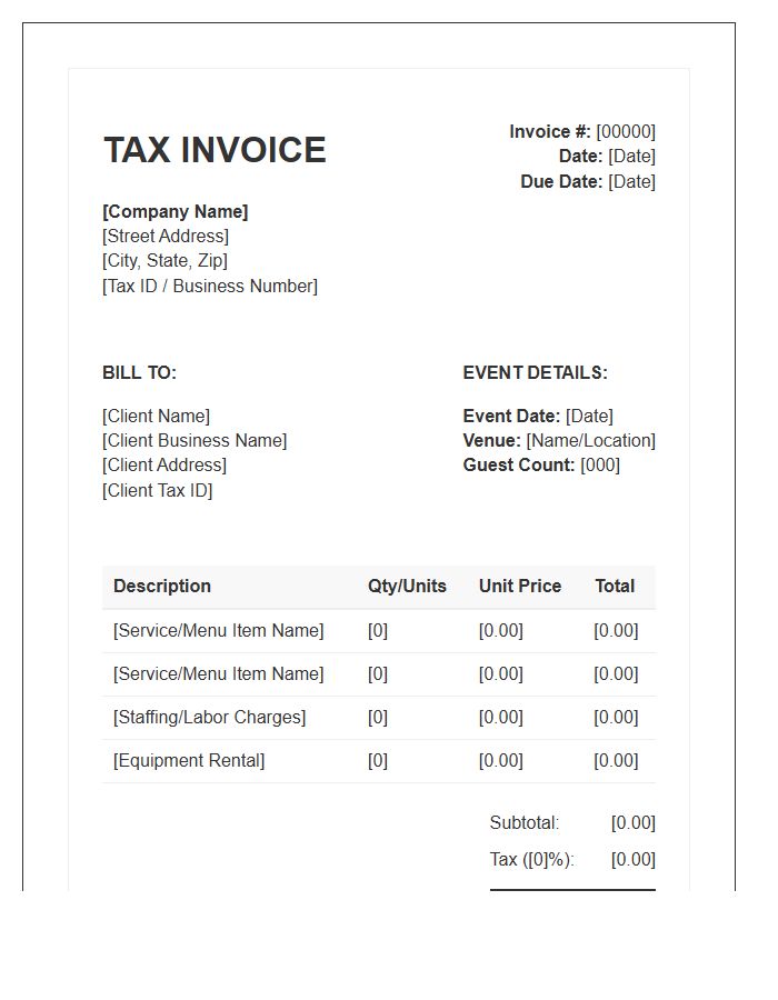 Wholesale Catering Service Tax Invoice Template