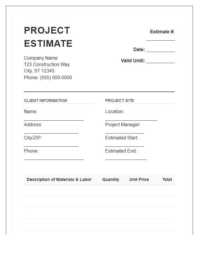 General Contractor Project Estimate Invoice Template