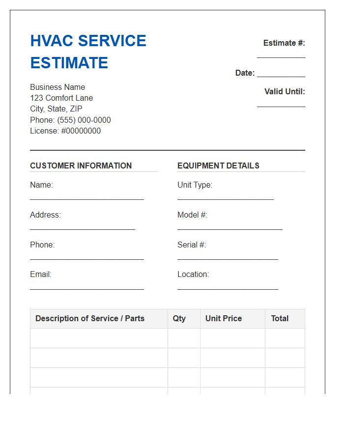 HVAC Contractor Service Estimate Invoice Template