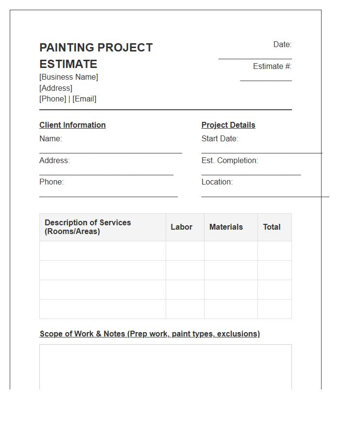 Painting Contractor Project Estimate Invoice Template