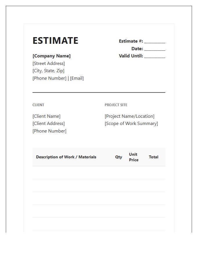 Professional Remodeling Contractor Estimate Invoice Template