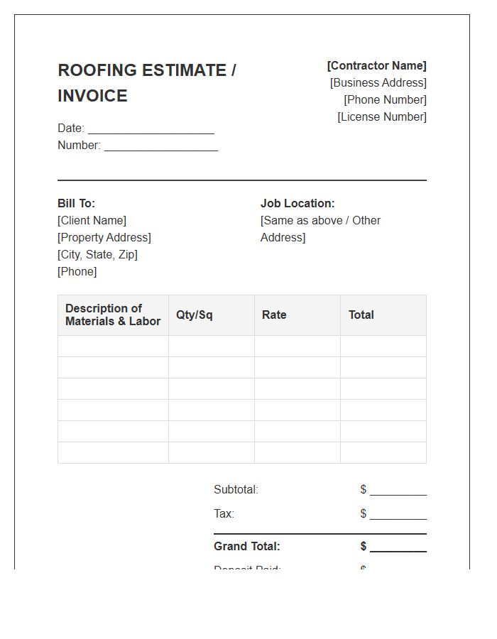 Roofing Contractor Job Estimate Invoice Template