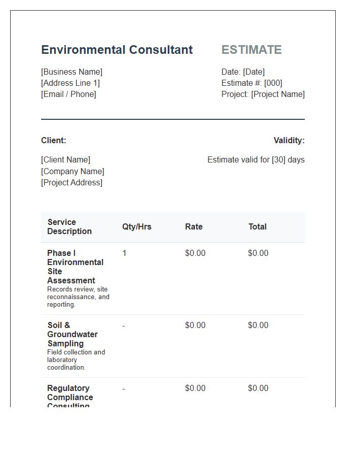 Environmental Consultant Estimate Invoice Template