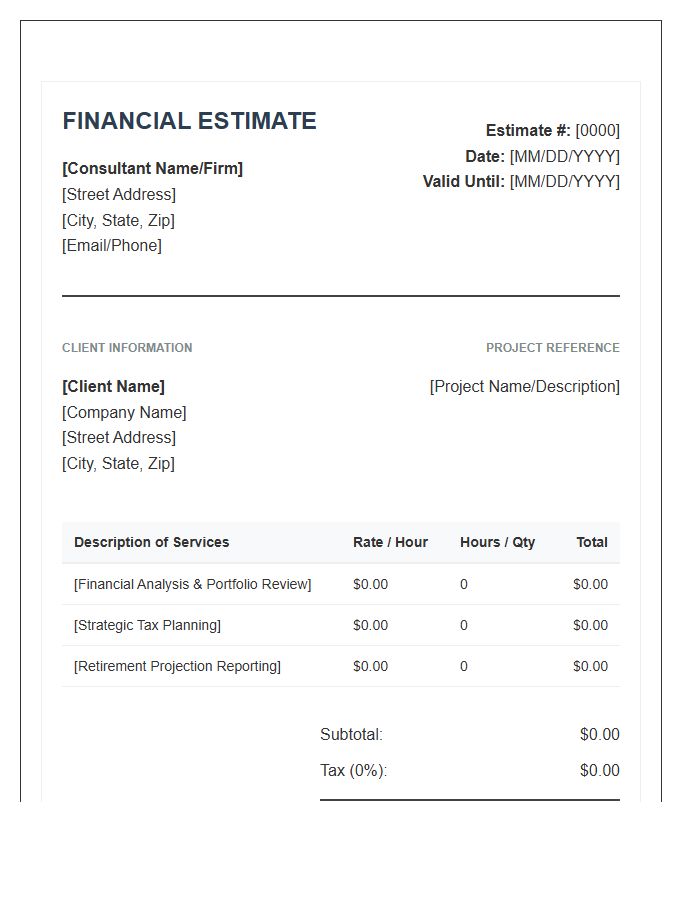 Financial Consultant Estimate Invoice Template