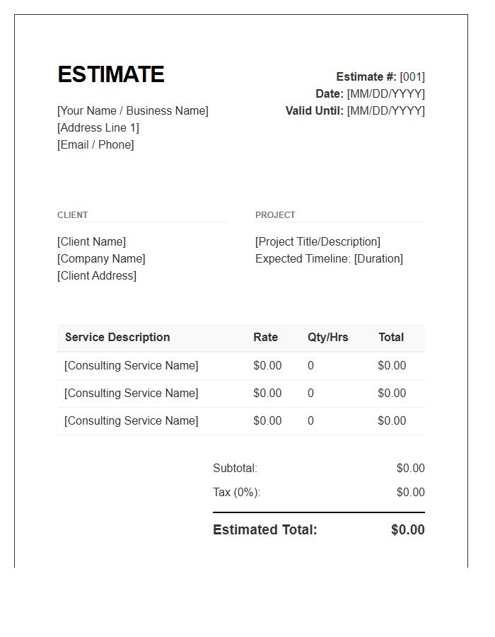 Freelance Consultant Estimate Invoice Template