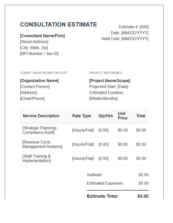 Healthcare Consultant Estimate Invoice Template