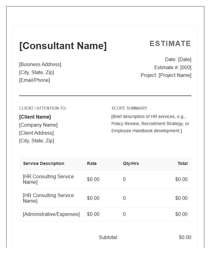 Human Resources Consultant Estimate Invoice Template