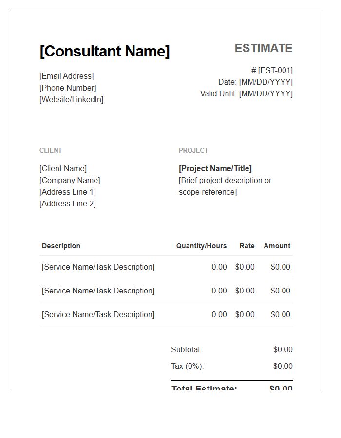 Independent Consultant Estimate Invoice Template