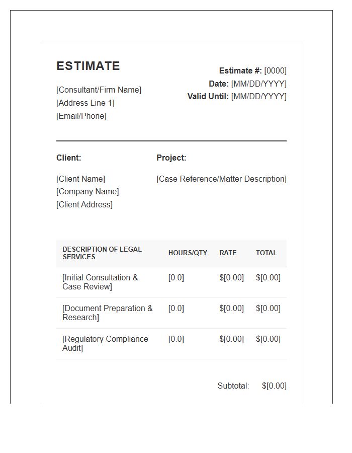 Legal Consultant Estimate Invoice Template