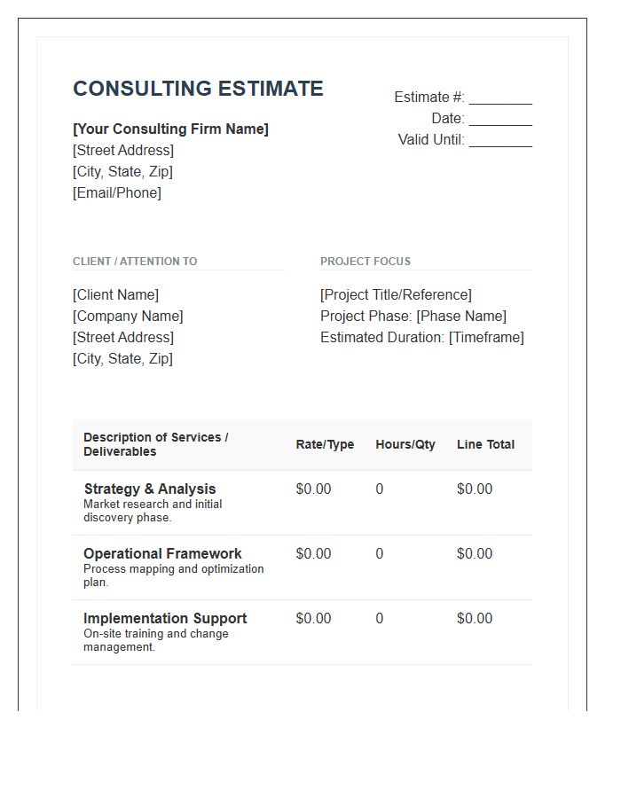 Management Consultant Estimate Invoice Template
