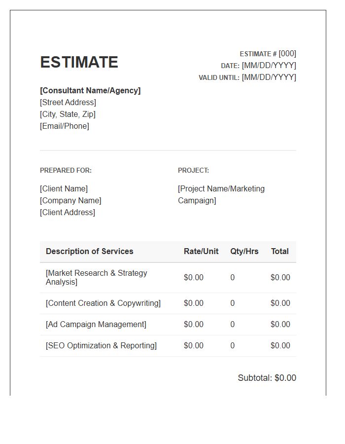 Marketing Consultant Estimate Invoice Template