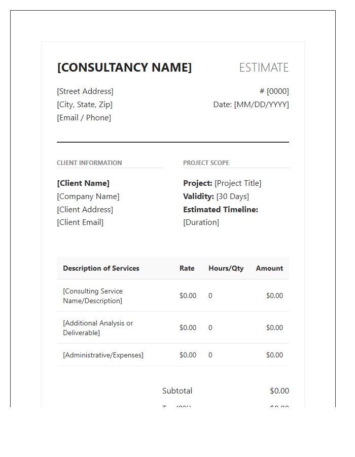Professional Consultant Estimate Invoice Template