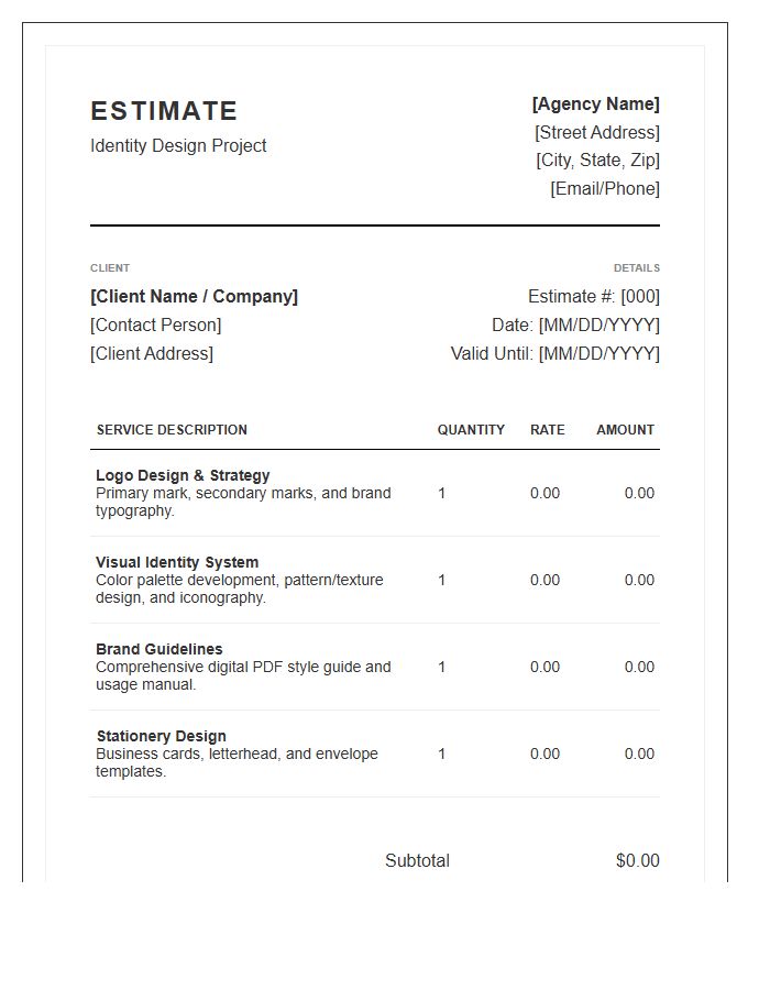 Corporate Identity Design Estimate Invoice Template