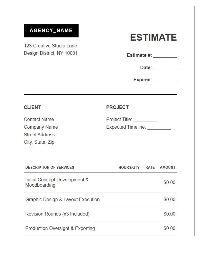 Creative Agency Graphic Design Estimate Invoice Template