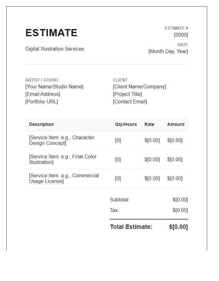 Digital Illustration Services Estimate Invoice Template