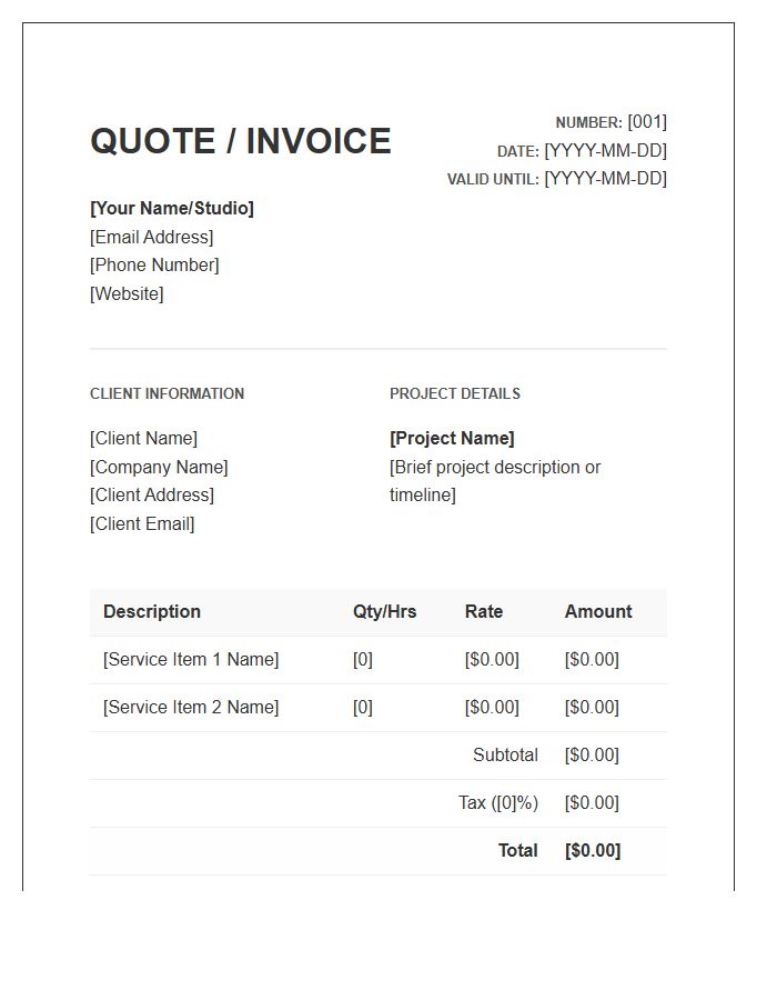 Freelance Designer Project Quote Invoice Template