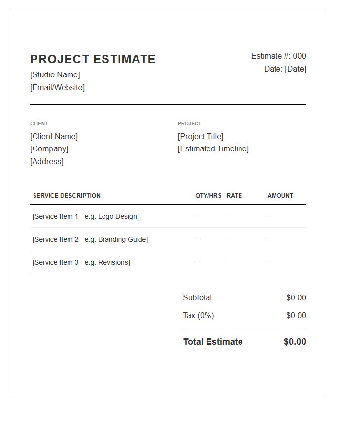 Graphic Design Services Project Estimate Invoice Template
