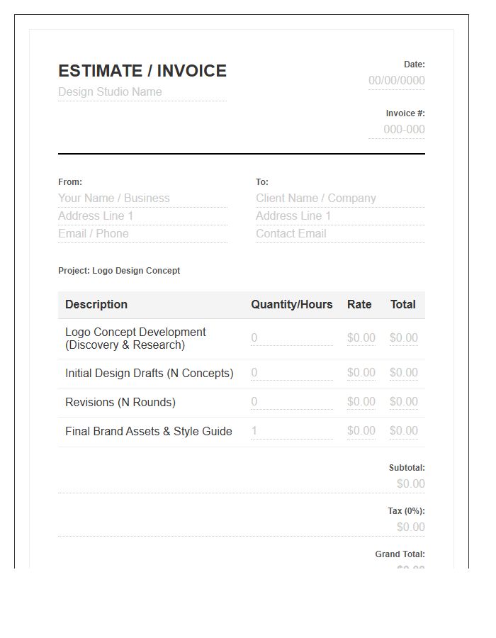 Logo Design Concept Estimate Invoice Template