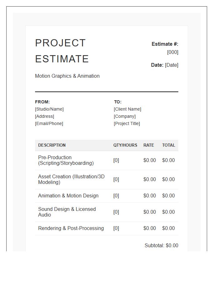 Motion Graphics Project Estimate Invoice Template