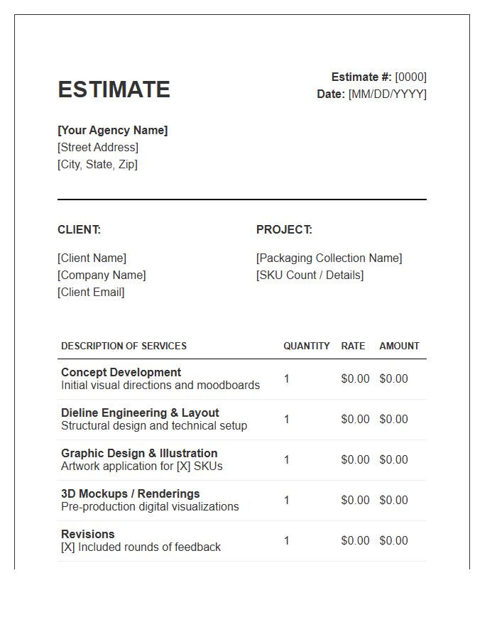 Packaging Design Services Estimate Invoice Template