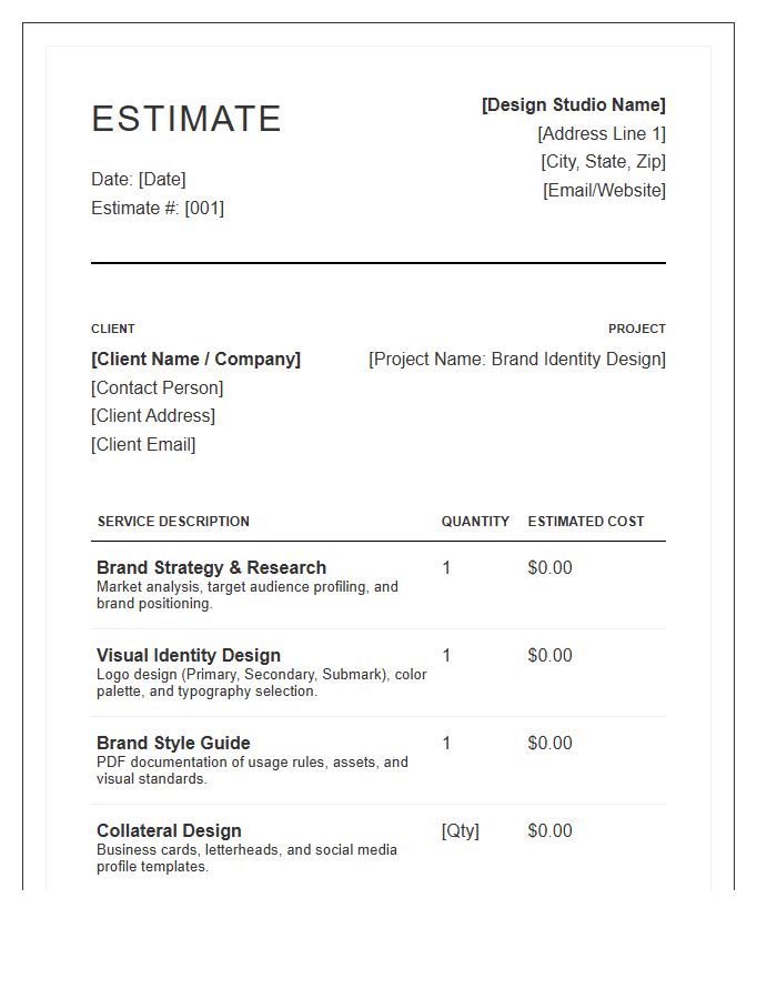 Professional Brand Identity Design Estimate Invoice Template