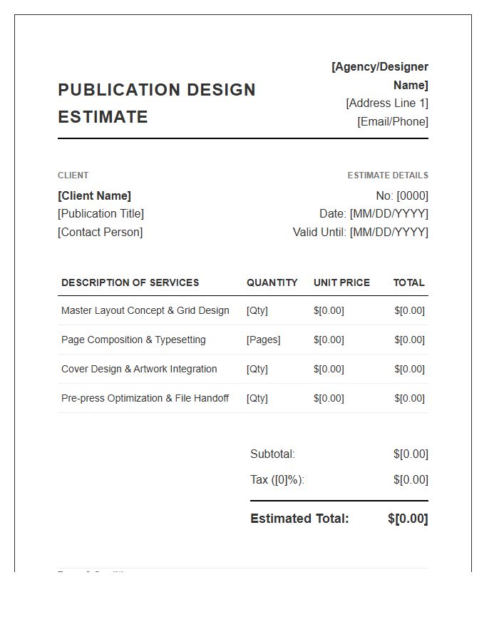 Publication Layout Design Estimate Invoice Template