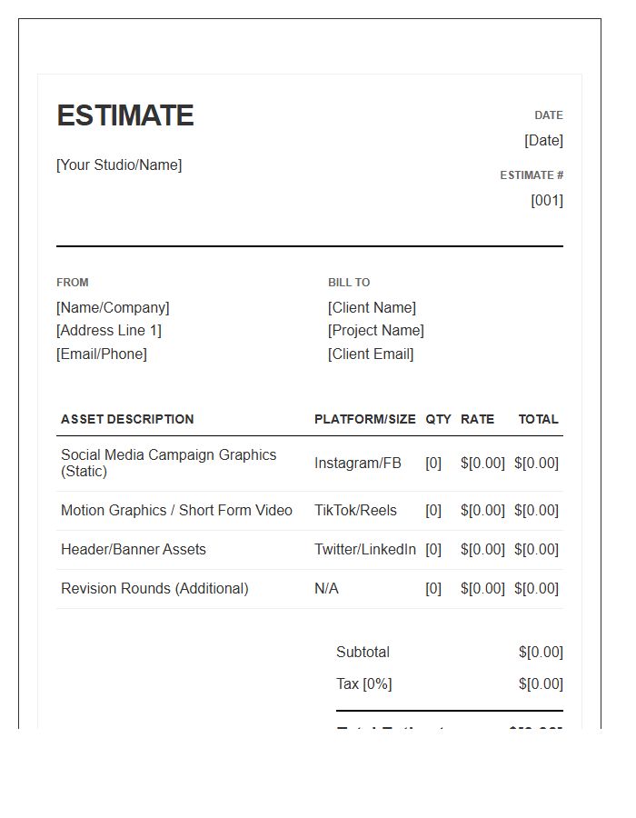 Social Media Asset Design Estimate Invoice Template