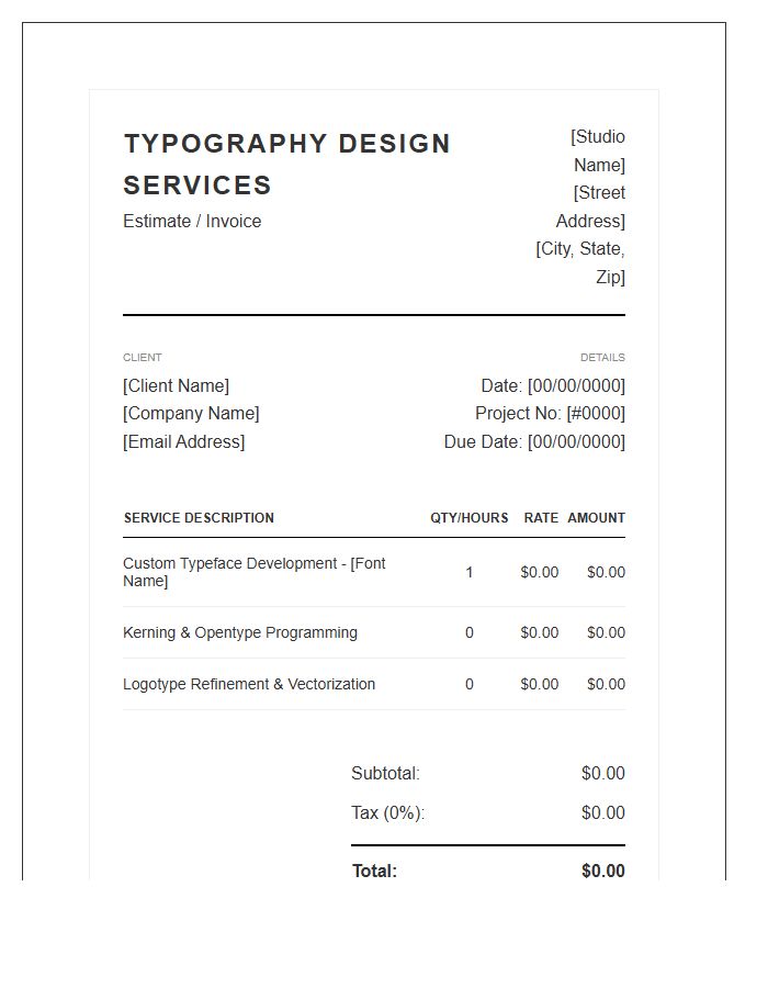 Typography Design Services Estimate Invoice Template