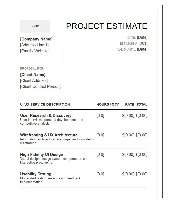 UI UX Design Project Estimate Invoice Template