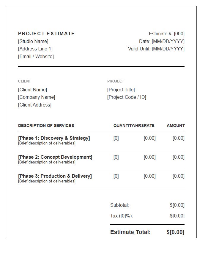 Visual Communication Project Estimate Invoice Template