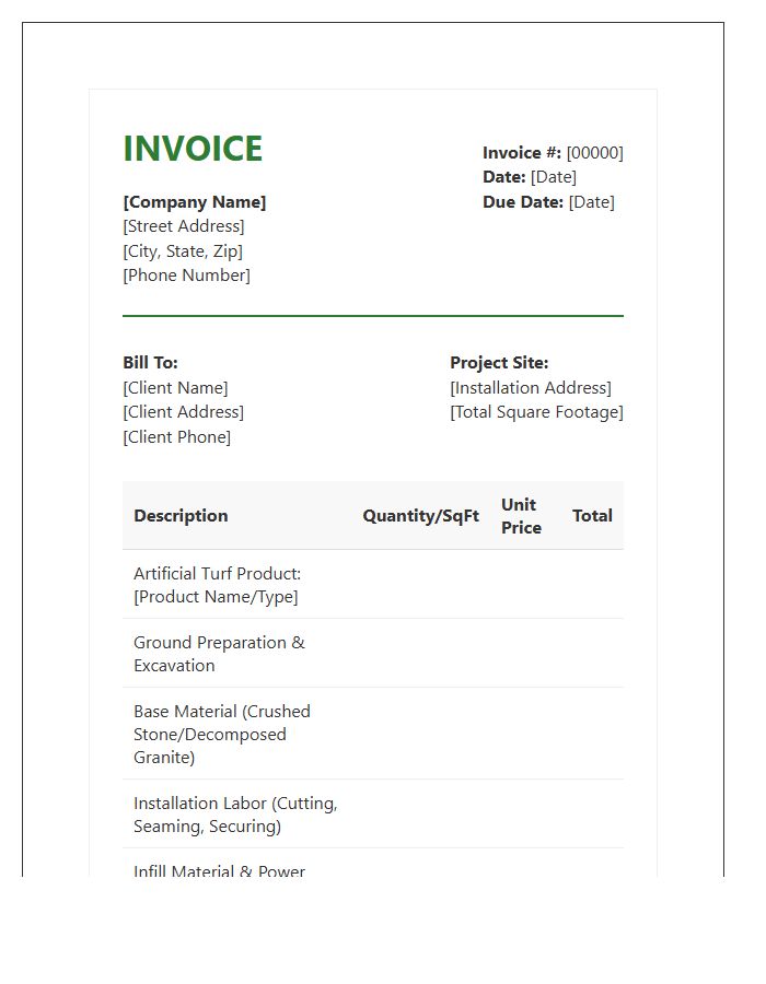Artificial Turf Installation Invoice Template