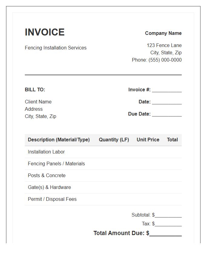 Fencing Installation Service Invoice Template