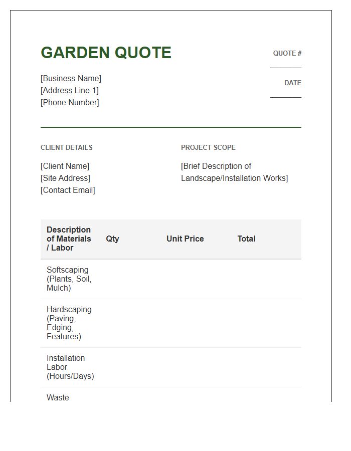 Garden Installation Quote Invoice Template
