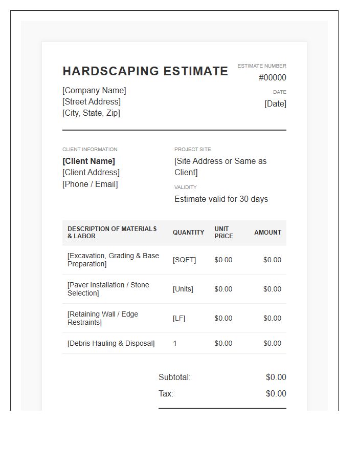 Hardscaping Project Estimate Invoice Template