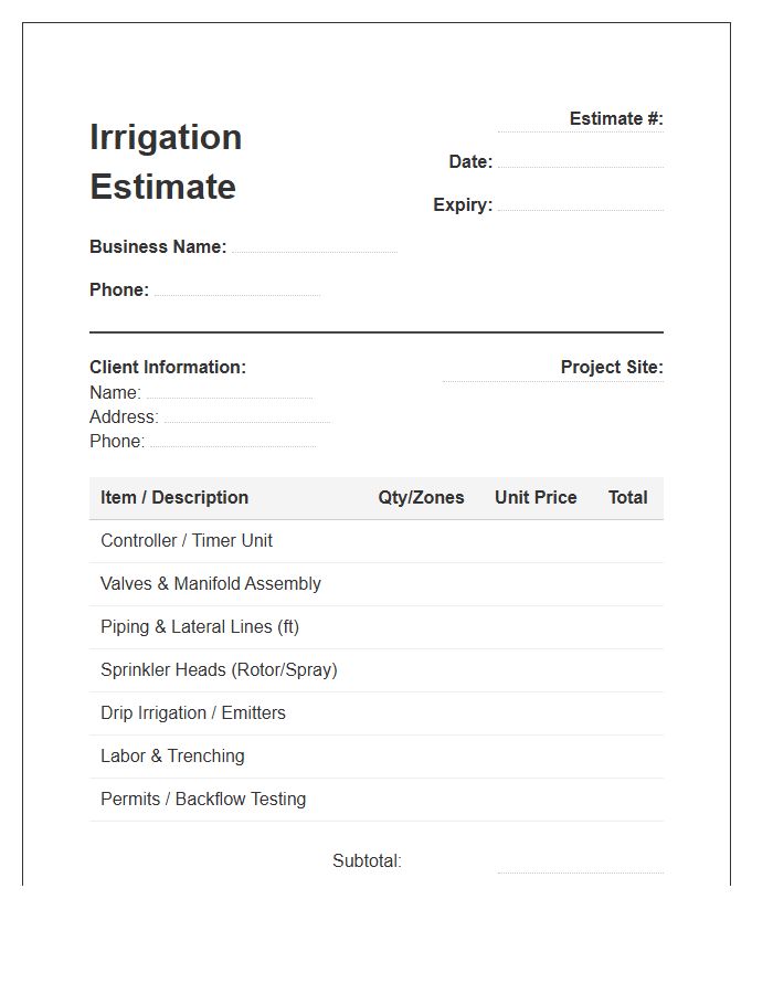 Irrigation System Estimate Invoice Template